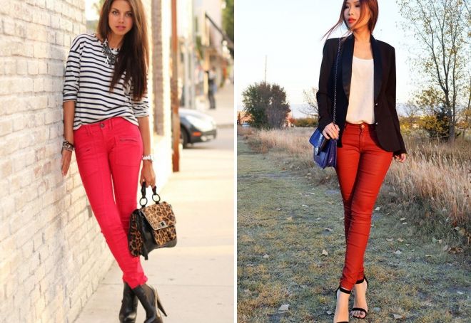 Женские красные джинсы